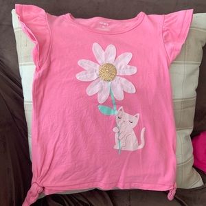 Girls Carter’s Graphic T-Shirt Pink Cat Flower Size 5T